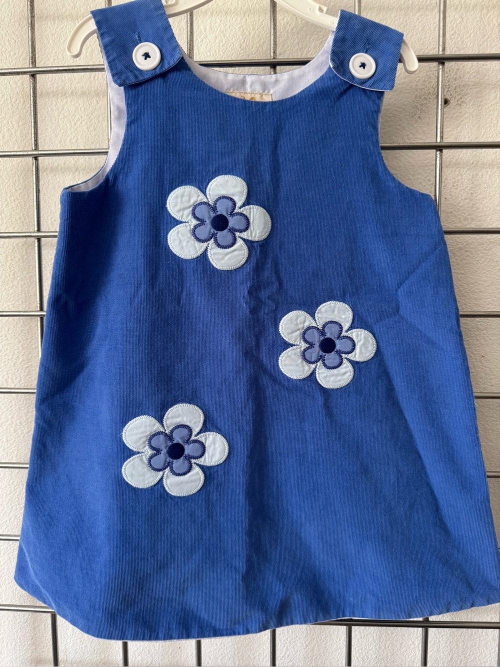 THE BEAUFORT Bonnet Company Blue Floral Appliqué Girls' Pinafore Corduroy Dress